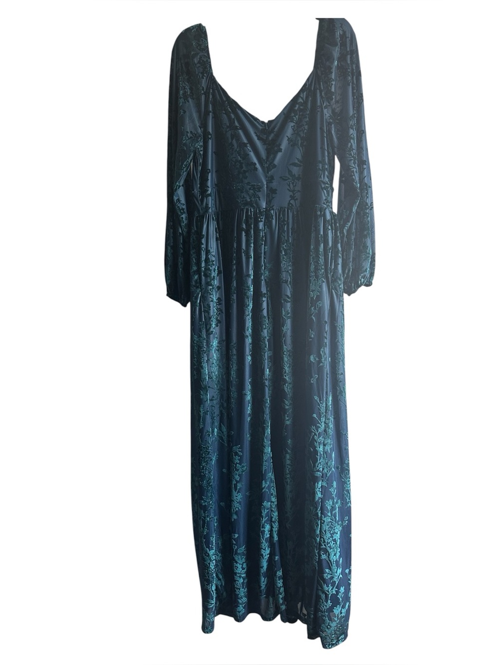 Curve Ins Emerald Green Burnout Velvet Floral Maxi Dress Long Sleeve Plus Size - Picture 5 of 13